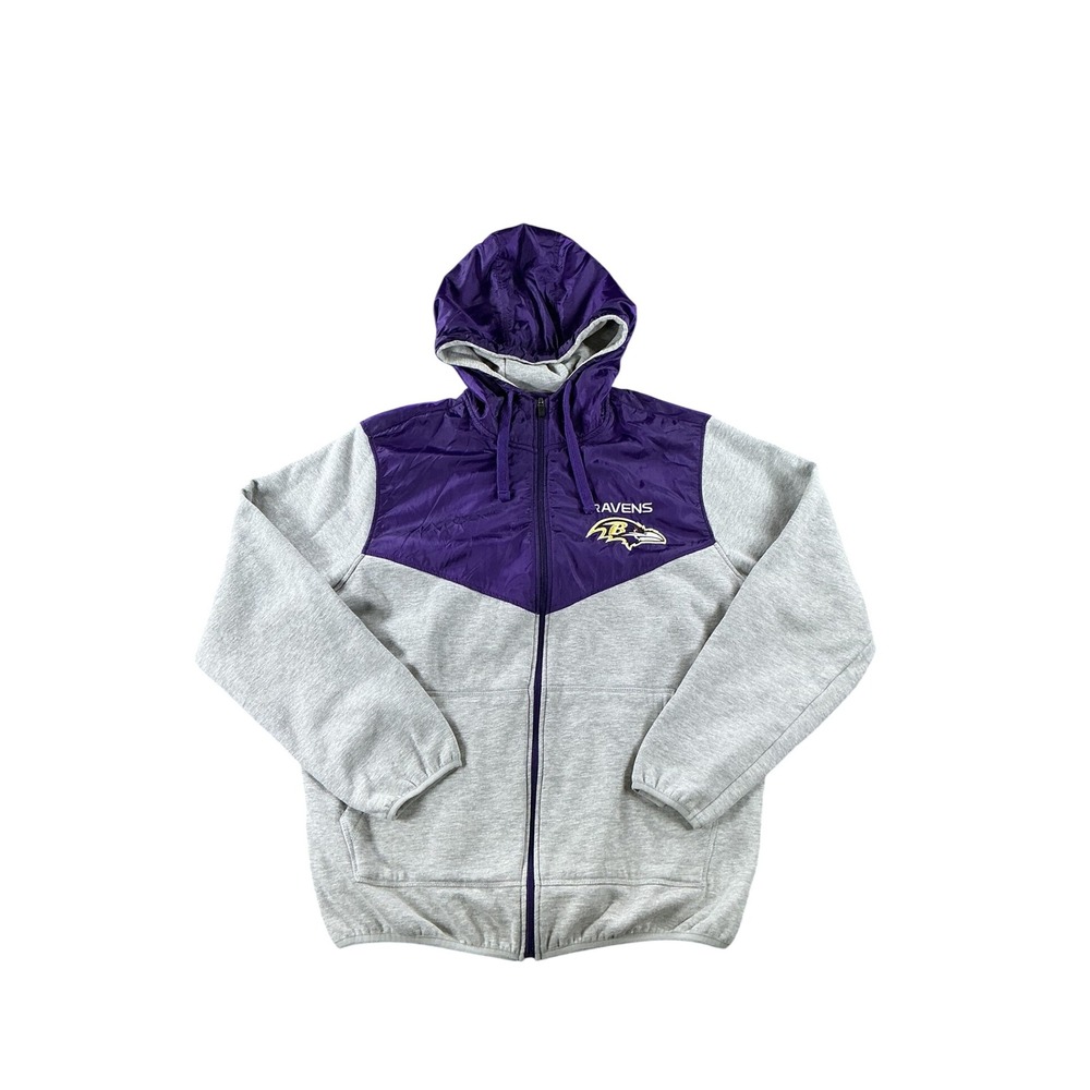 NFL Baltimore Ravens Full Zip Hoodie Jacket Gray Purple Mixed Media Mens Medium